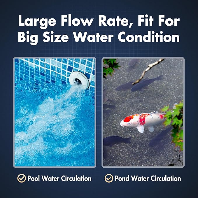 HQUA PWS-55 55W Pond Pool UV Purifier Clarifier, Weatherproof IP67, Stainless Steel UV Reactor, Pond Size Up to 8000 Gallons, Max Flow Rate 2700 GPH