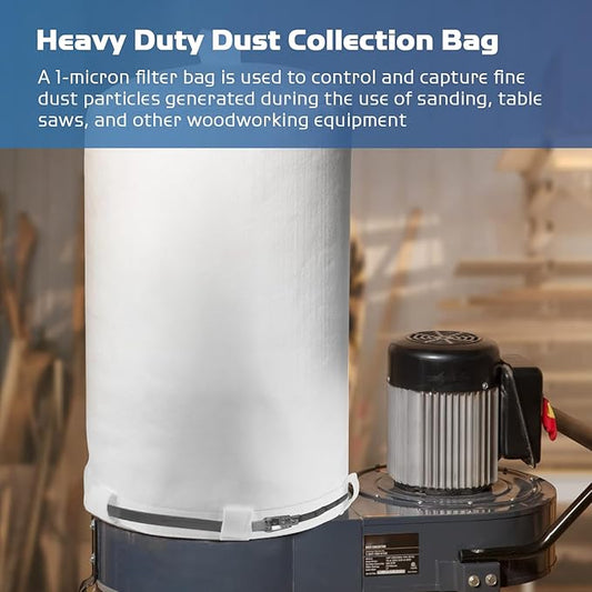 70333 Dust Collector Bag, fit for POWERTEC DC-1512, Vacuum & Dust Collector Bags, Compatible with JET, Grizzly, Shop Fox, Wen, Harbor Freight, 21" x 31", 1 Micron Filter